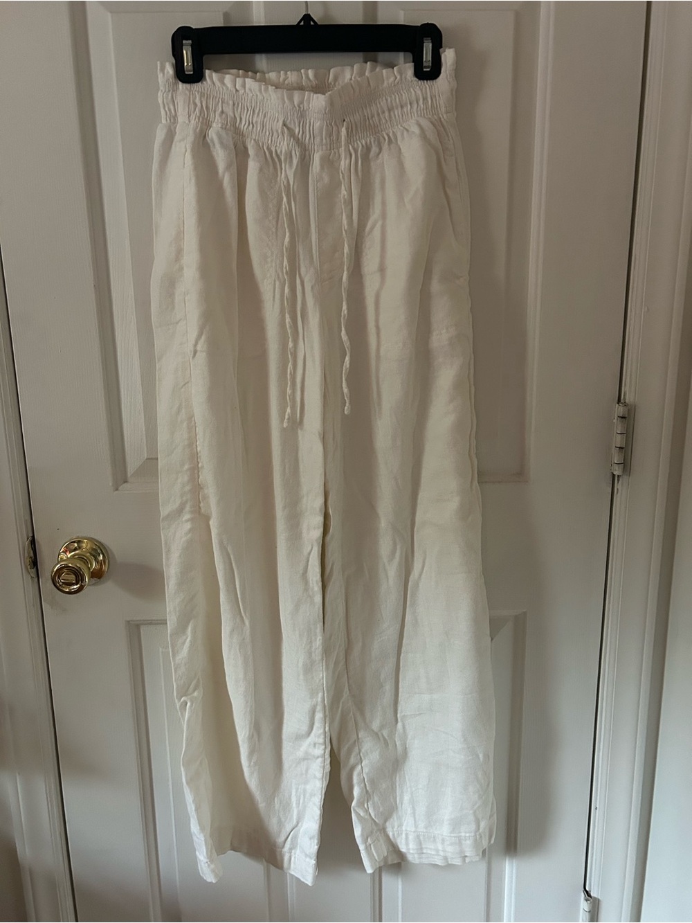 American Eagle Outfitters White Drawstring Linen-Blend Pants